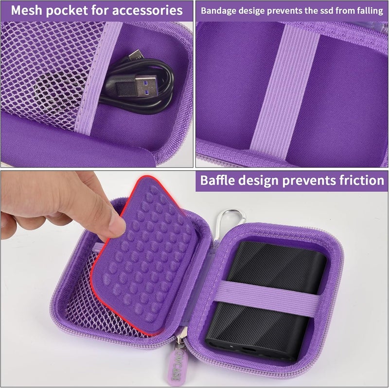 GWCASE Case Compatible with Samsung T9/ T7/ T7 Shield Portable SSD 1TB 2TB 4TB External Hard Drive, Storage Travel Carrying Holder Organizer for Solid State Drives & USB Cable (Box Only)-Purple - Image 5